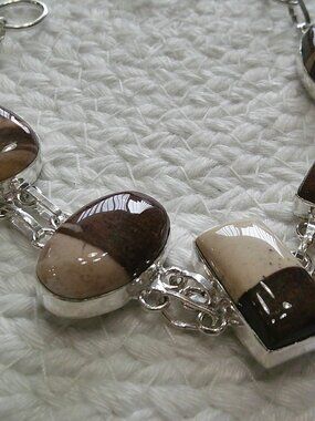 Natural COCONUT JASPER Handmade Sterling 925 Bracelet Size 8" #570E